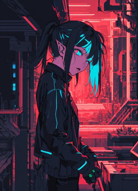 193923-1217101703-_lora_pixel art_0.8_,pixel art,CyberpunkAI, neon, 1girl, elf, neon hair, neon eyes, ponytail hairstyle, black leather jacket, (f.png